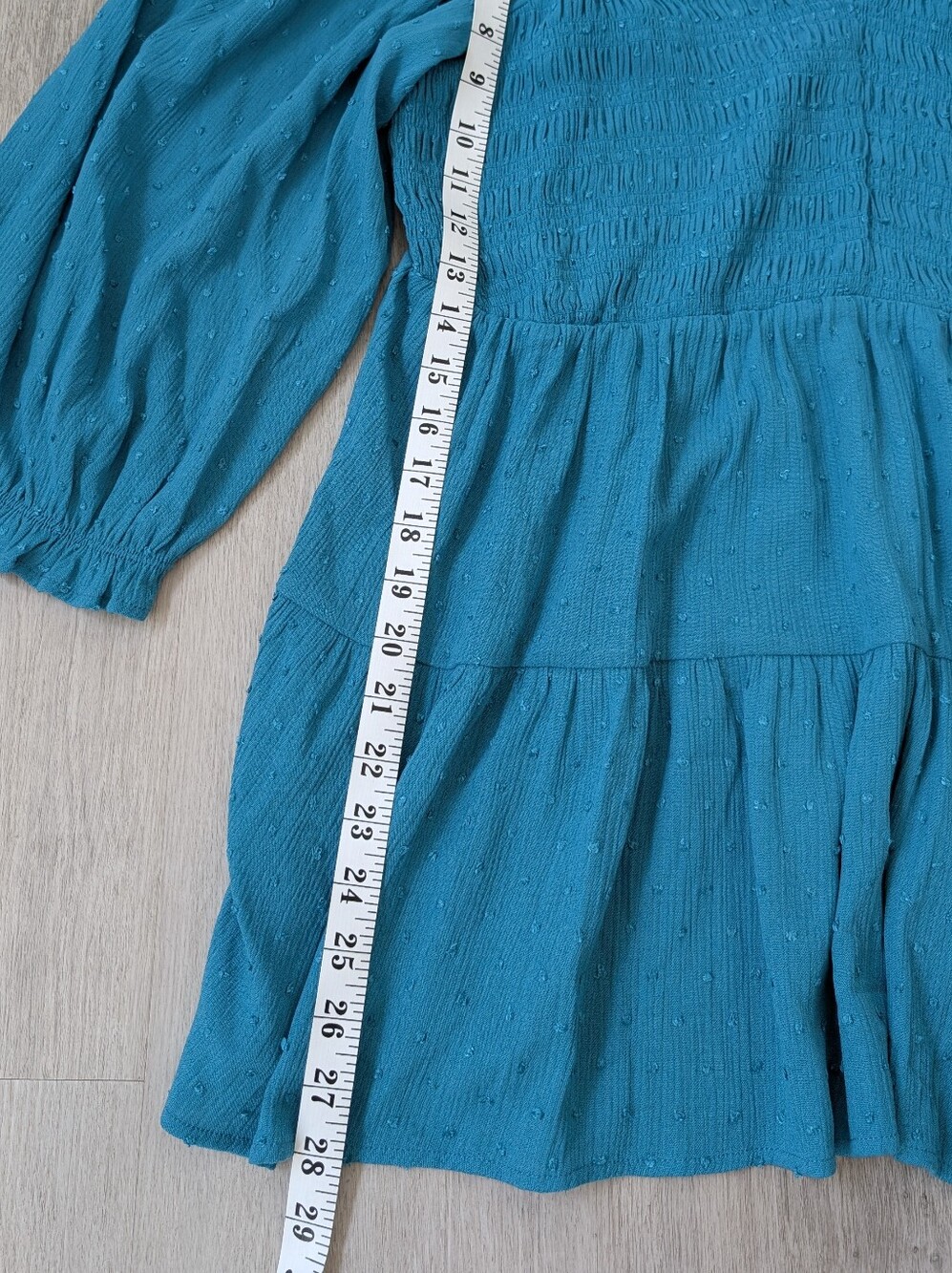 Torrid Plus Crinkle Gauze Smoked 3/4 Blouson Tiered Sweetheart Top Biscay Bay 1X - Picture 13 of 15